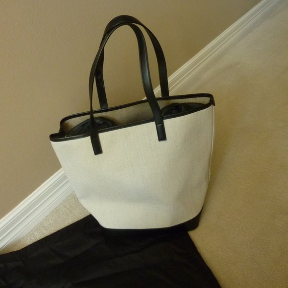 SAINT LAURENT 'Teddy' Medium Canvas/Leather Drawstring Shopping Tote Bag (NEW) - Picture 9 of 15